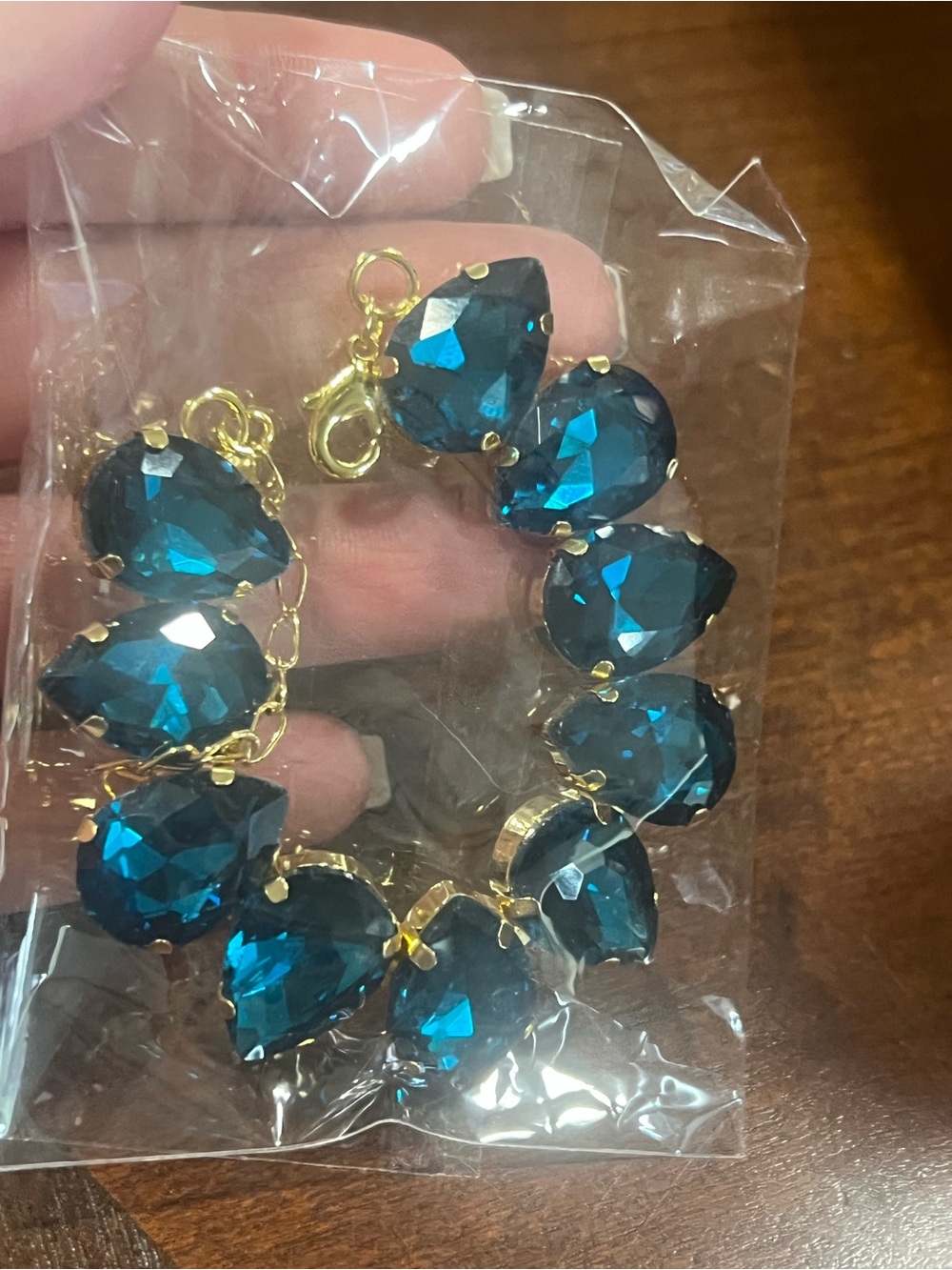 Gold-Plated Bracelet with Teardrop Blue Stones - Women Jewelry
